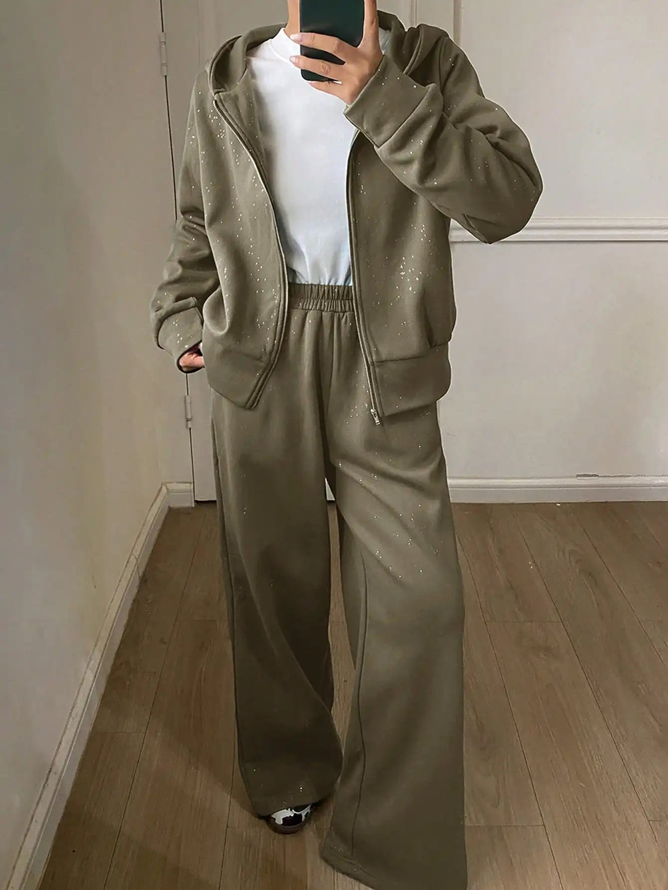 DAZY Women's Casual Hooded Sweatshirt Sweatshirt And Wide Leg Pants 2 Pieces Set, Autumn