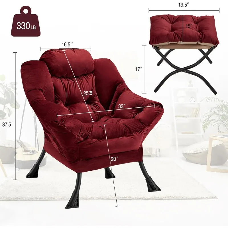 Lazy Chair With Folding Ottoman Modern Large Accent Chair,Contemporary Lounge Leisure Sofa Chair With Armrests Upholstered Sofa