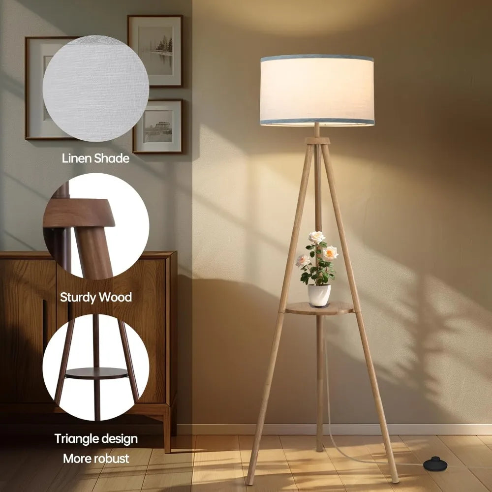 Floor Lamp with 3 Light Modes Adjustable– Wood Tripod Floor Lamp Modern LED Standing Lamp with Dimmable Brightness, Perfect