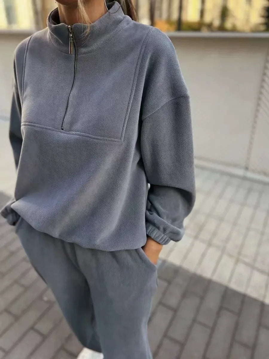 Casual Zip Half Placket Tracksuit Sporty Hooded Pullover Tracksuit Slim Jogger Pants Tracksuit Women Athletic Lounge Set