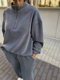 Casual Zip Half Placket Tracksuit Sporty Hooded Pullover Tracksuit Slim Jogger Pants Tracksuit Women Athletic Lounge Set