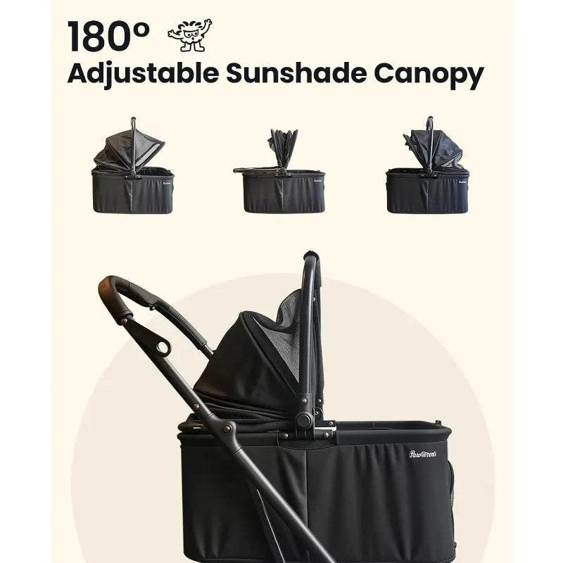 4 Wheels Pet Stroller, Dog Stroller For Small/Medium Dogs And Cats Up To 33 Lbs, One-Click Fold & Draggable, Removable Carrier