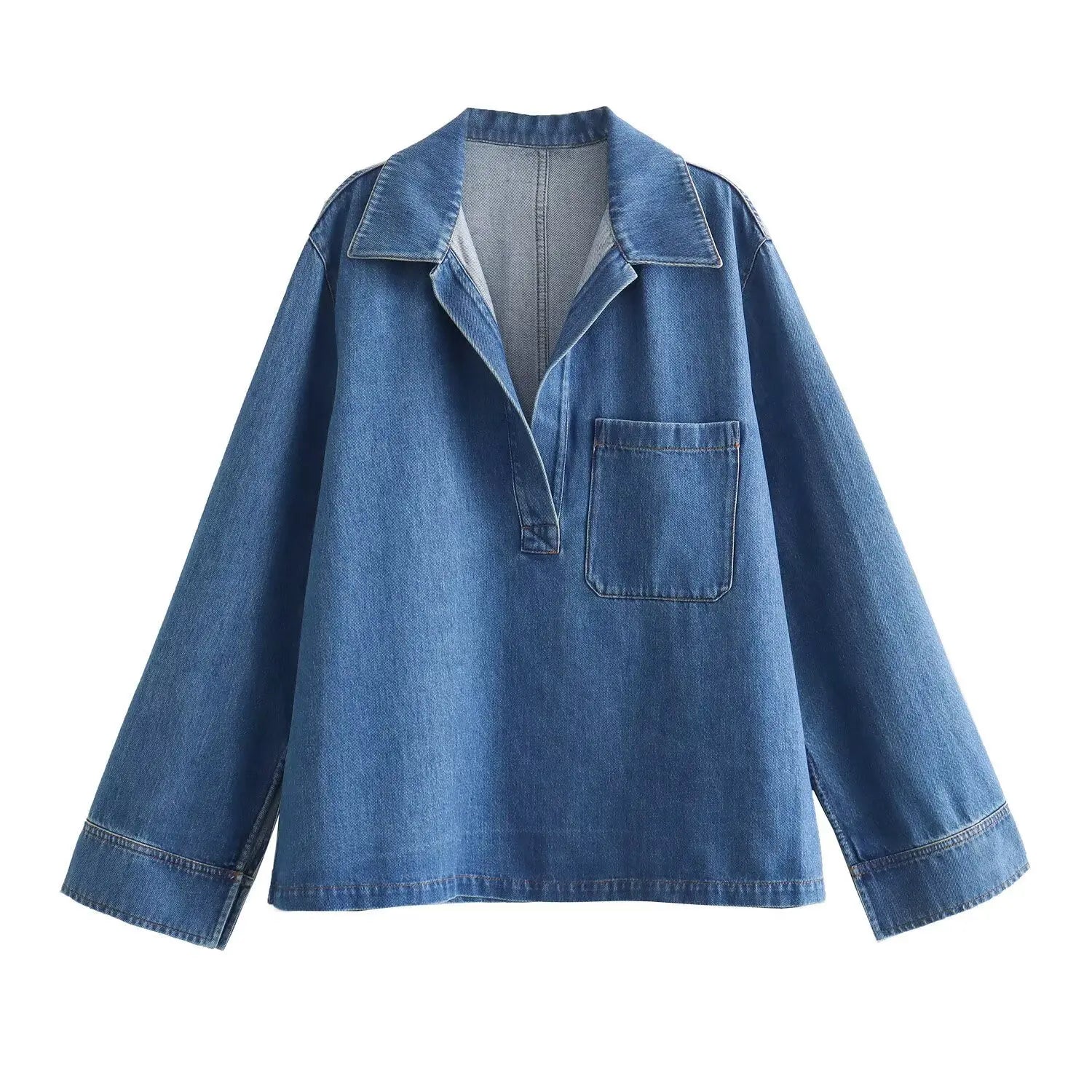 Pullover Collar Pocket Shirt Denim Set Drawstring Casual Pants Jeans Set Light Soft Jean Outfit Women Relaxed Fit Denim Outfit