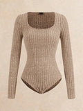 Ribbed 2-Piece Set: Long Sleeve Bodysuit & Wide Leg Pants for Casual Loungewear, Autumn Winter