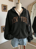 Women's Oversized Zip-Up Hoodie with Bold Arch Letter Graphic