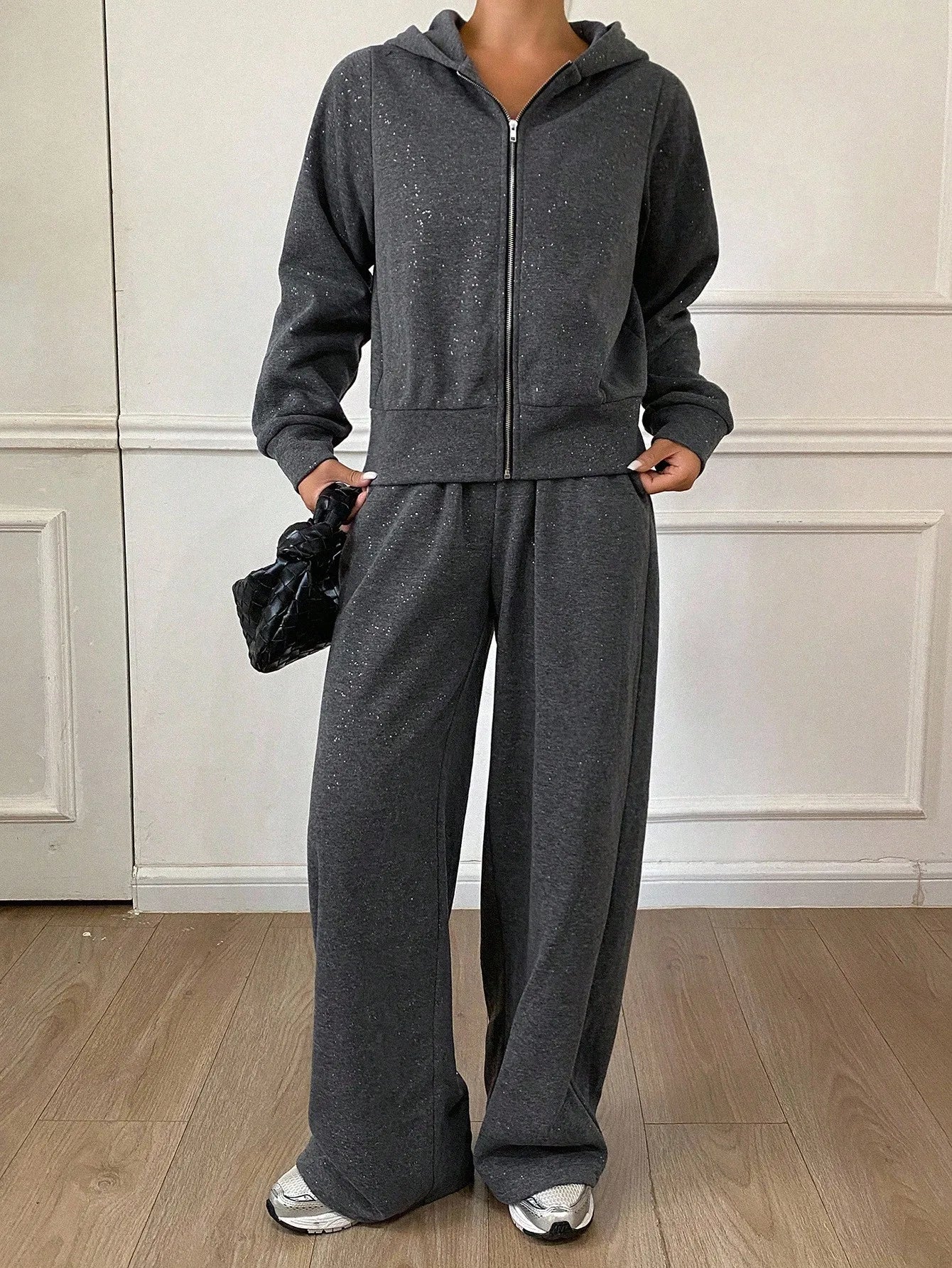 DAZY Women's Casual Hooded Sweatshirt Sweatshirt And Wide Leg Pants 2 Pieces Set, Autumn