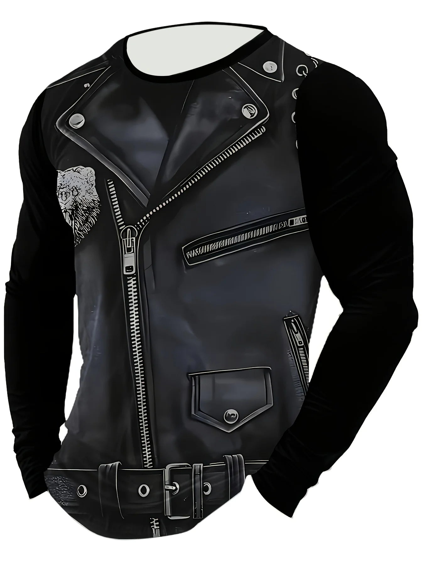 Men's 3D Digital Print Long Sleeve T-Shirt Casual Imitation Zipper Leather Pattern Breathable Novelty T-Shirt 2026 Gift Choice