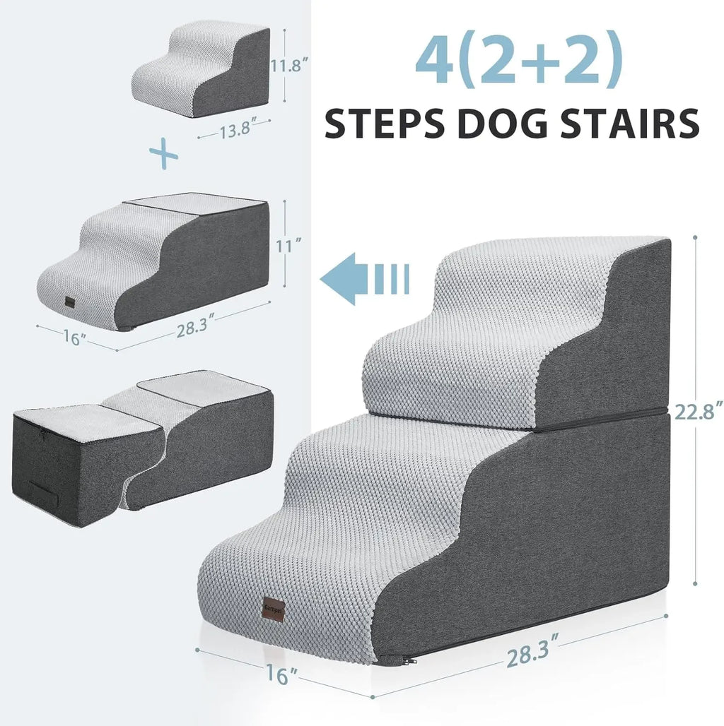 Dog Stairs for High Beds, 4-Step Dog Steps for Small Dogs and Cats, Foldable Pet Stairs