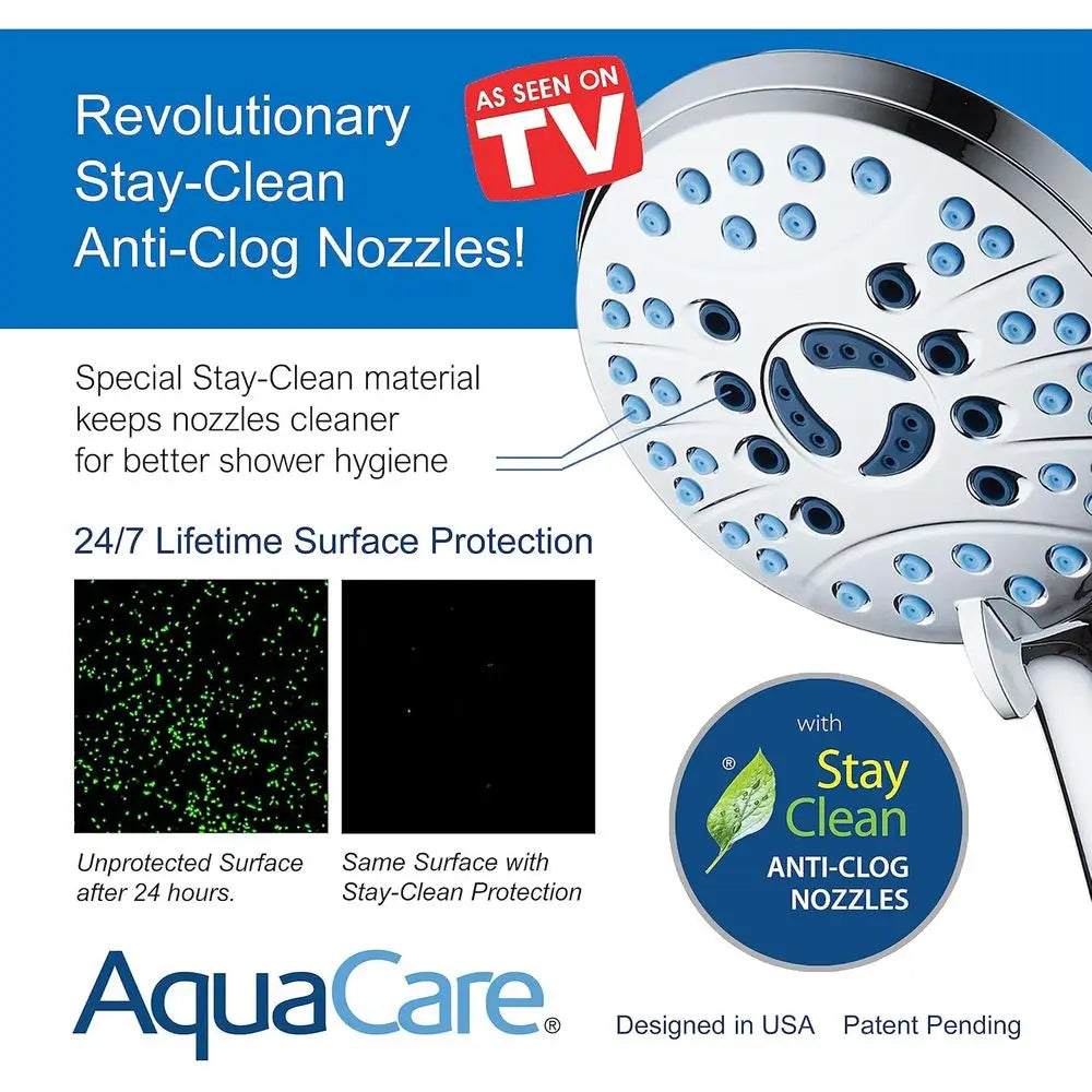AquaCare As-Seen-On-TV High Prure 48-setting Rain & Handheld 3-way Shower Combo - Anti-clog Nozzles/Tub, Tile & Pet Power Wash/E
