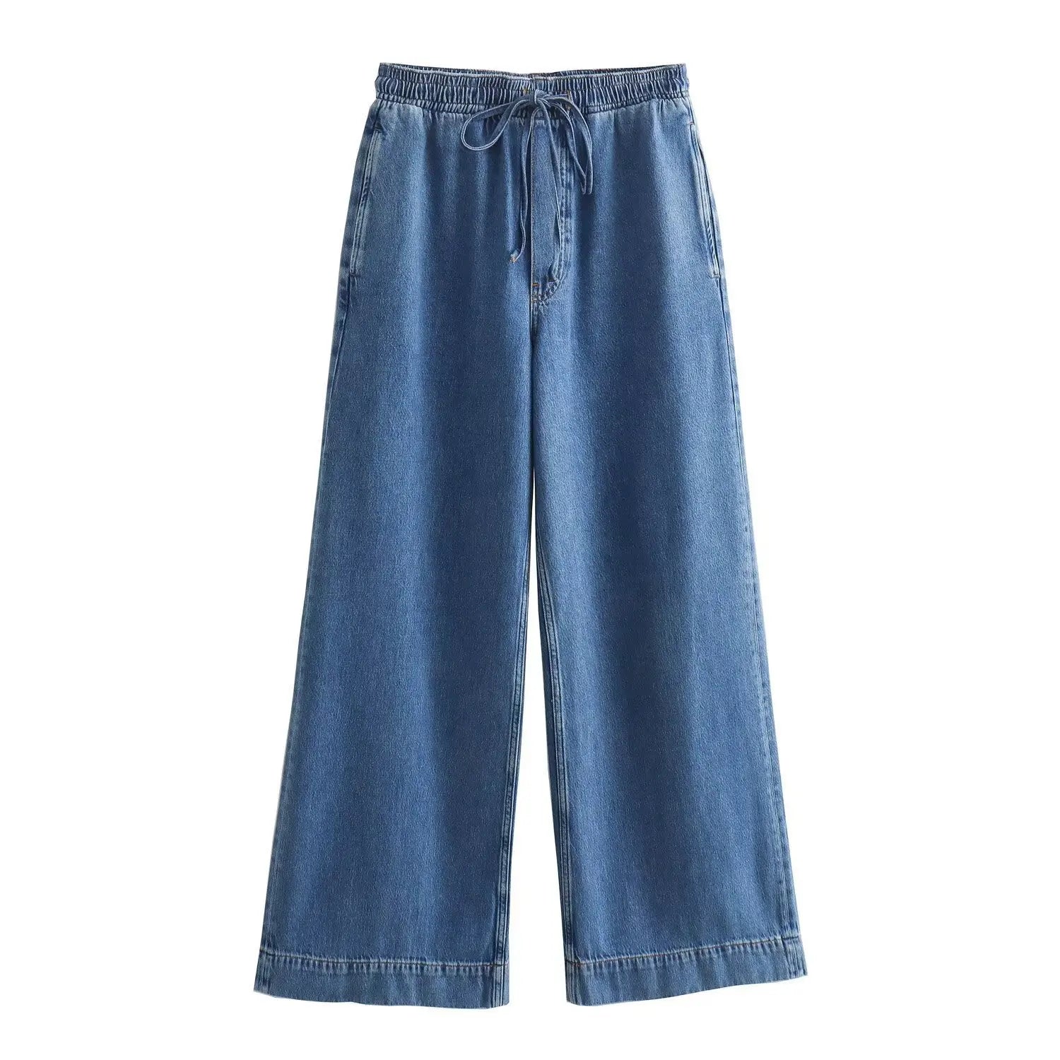 Pullover Collar Pocket Shirt Denim Set Drawstring Casual Pants Jeans Set Light Soft Jean Outfit Women Relaxed Fit Denim Outfit