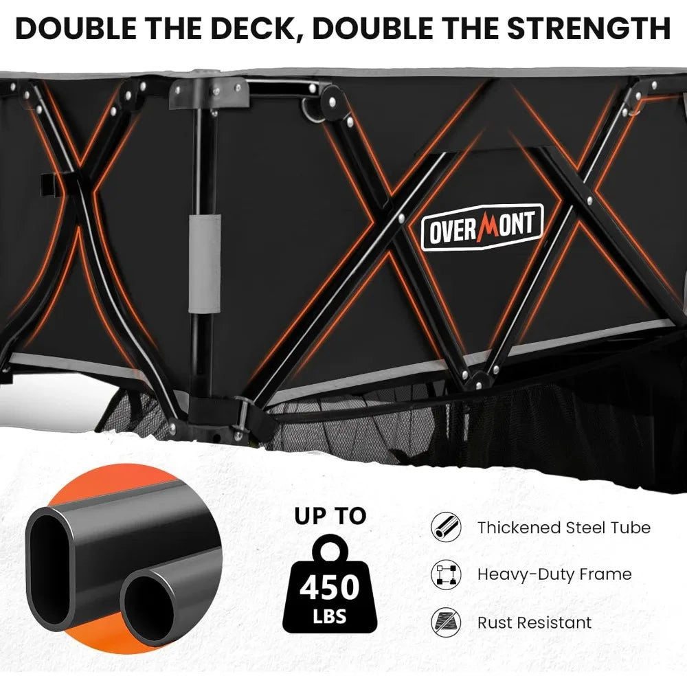 400L Foldable Double Decker Wagon - Large Capacity Collapsible Wagon Cart- 47" Extra Long Extender - All-Terrain Big Wheels